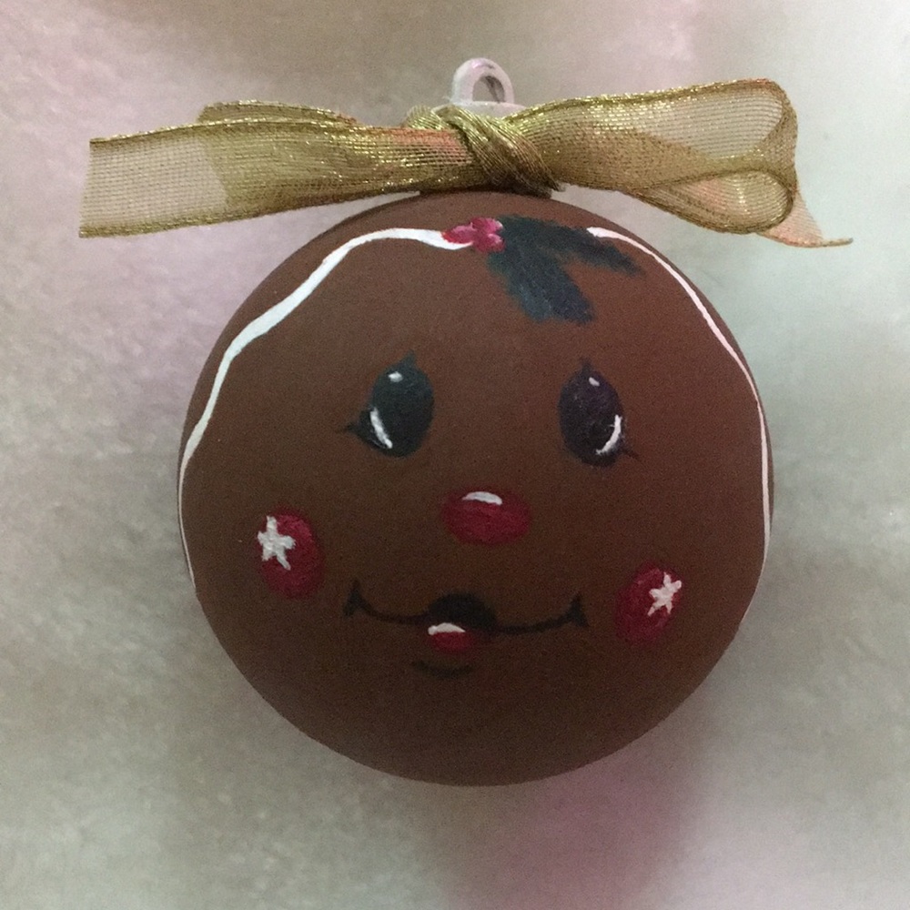 Gingerbread Hand Painted Ornament with Gold Ribbon